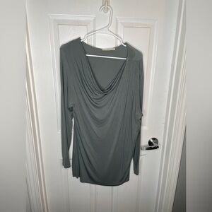 Peruvian Connection Cowl Neck Tunic Top Quiet Luxury Minimalist in Green/Gray XL